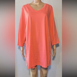 Woman Within Women's Blouse Size 2X 26/28 Pink Scoop Neck Pullover 100% Cotton